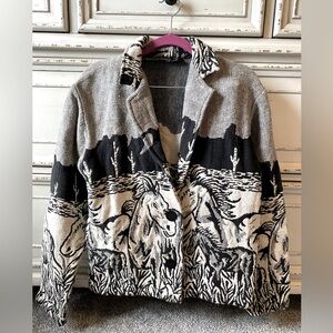 Vintage 90’s New Identity Black & White Horse Print Tapestry Blazer Jacket (L)